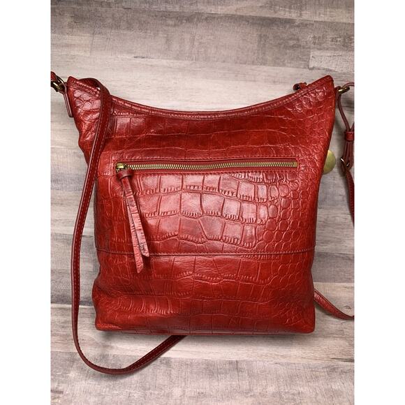 Margot red Croc print Leather Embossed handbag/crossbody Hobo Tote Purse - Picture 2 of 15